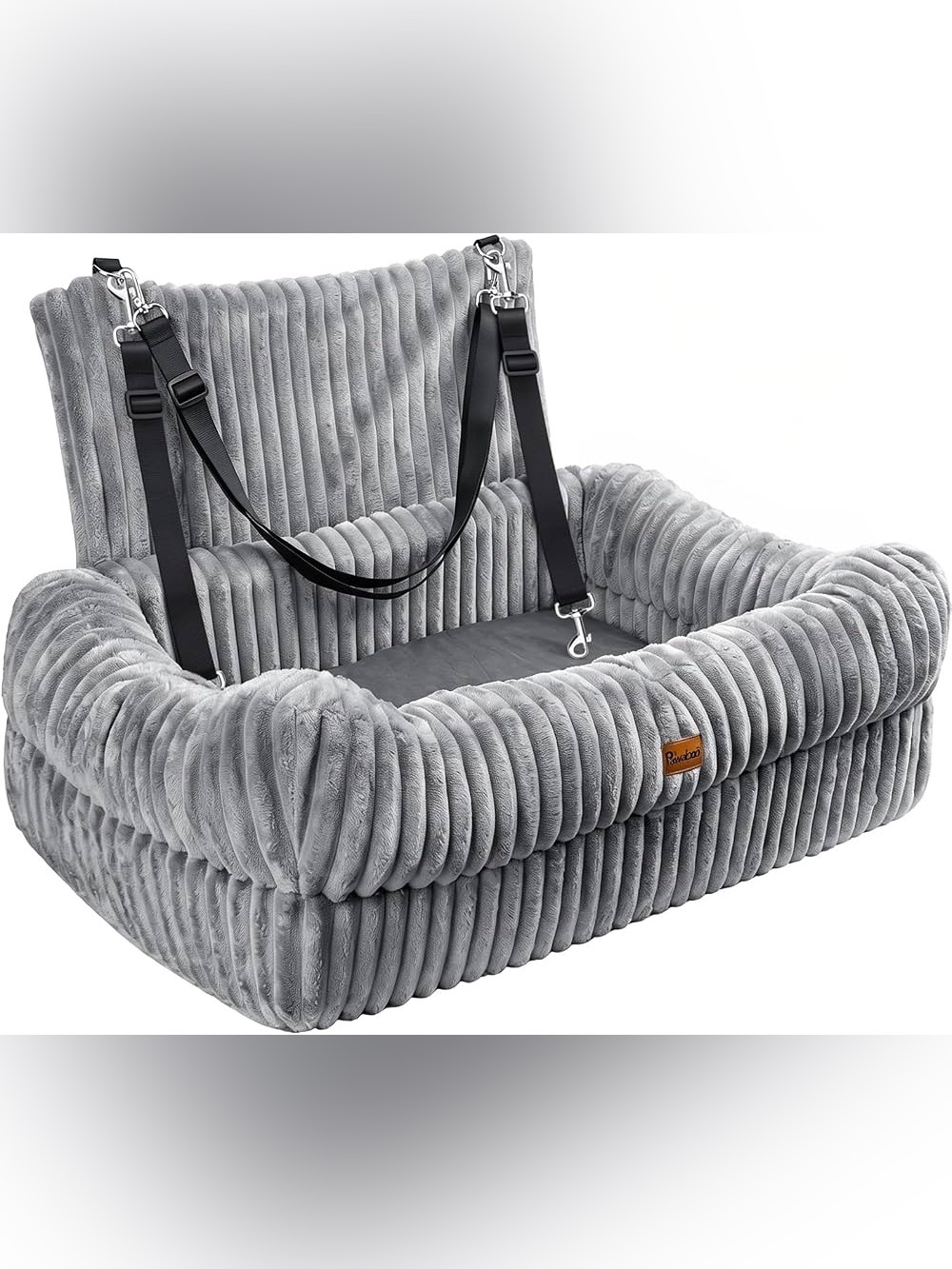 Swell Ribbed Gray Plush Dog Car Seat with Safety Straps